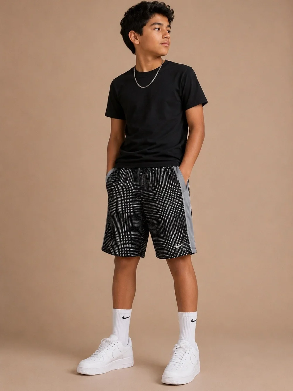 Nike Dri-FIT Black Gray Athletic Basketball Shorts Boys Large